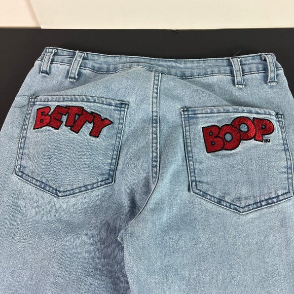 Dolls Kill X Betty Boop Jeans Women 31x32* Flare Mid Rise Light Blue Denim Tag L - Picture 10 of 16